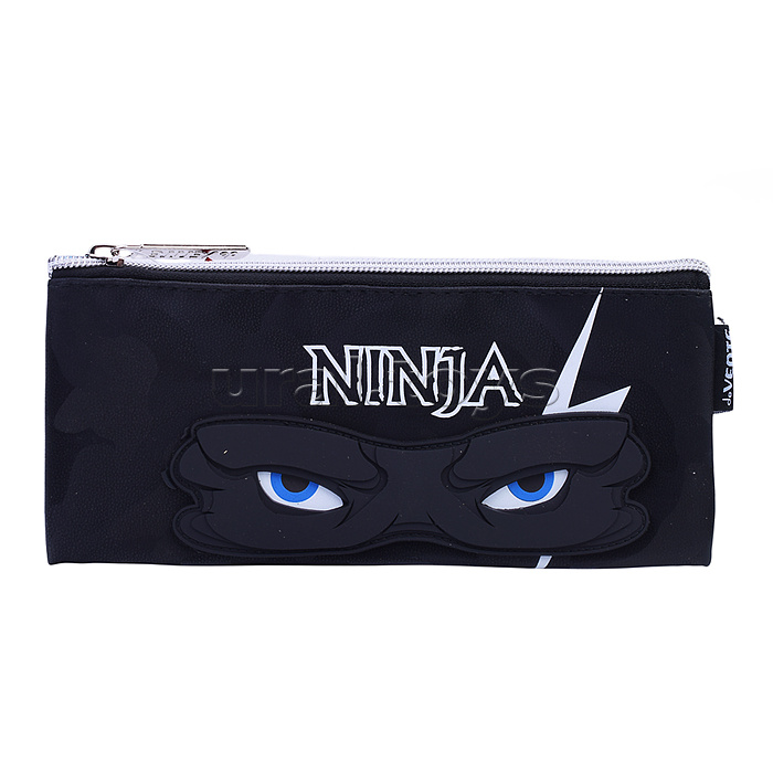 Пенал "Ninja" 21,5x9x1 см, плоский для 35 предметов, на молнии, антивандальная искусственная кожа до -40C, аппликация из каучука, с подкладом