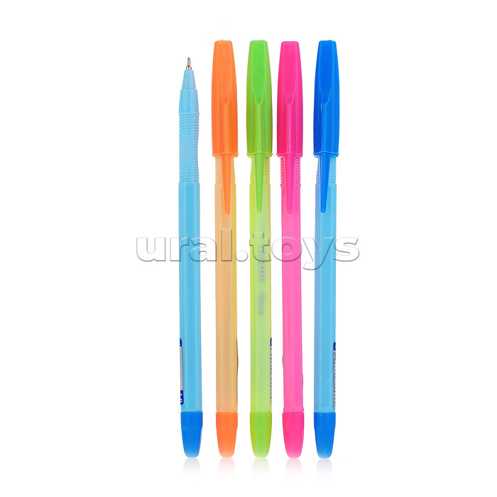 Ручка шариковая "Flare" d=1 мм, ультра гладкое письмо, чернила на масляной основе, цветной корпус, эргономичная грип-зона, цвета корпуса ассорти, сменный стержень, индивидуальная маркировка, в пластиковой тубе, синяя