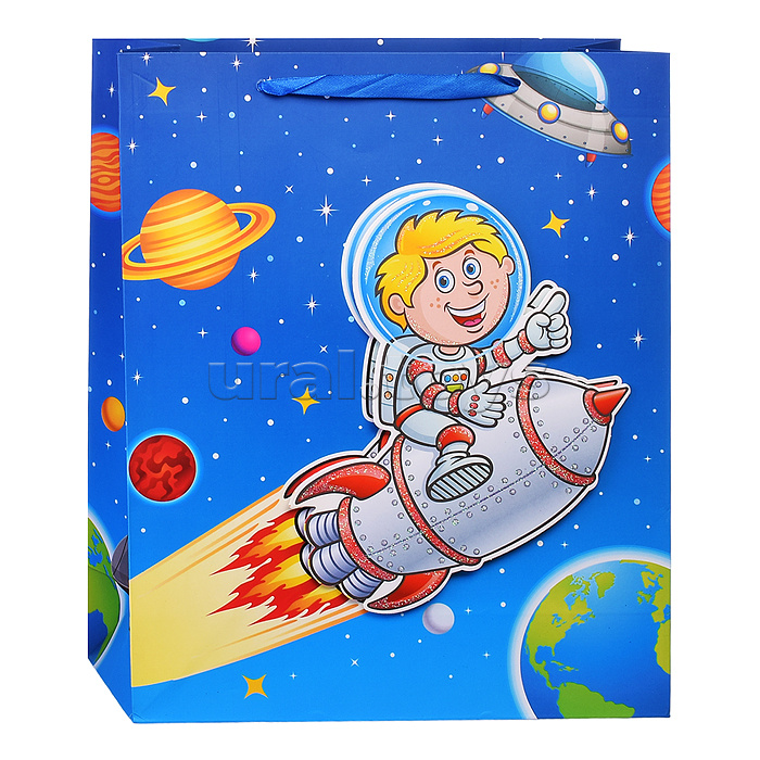 Пакет подарочный "Космические приключения" 26x10x32 см, 3D