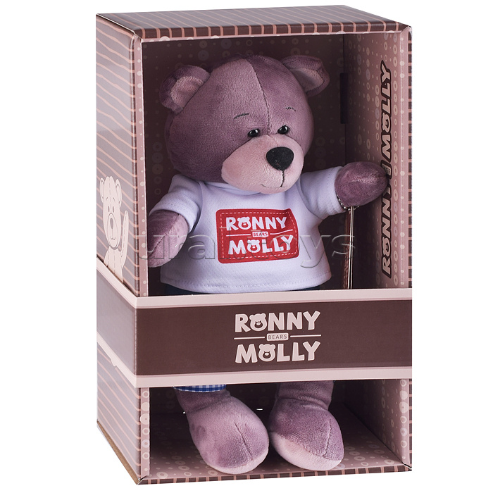 Мишка Ронни в футболке с логотипом, 21 см, в коробке