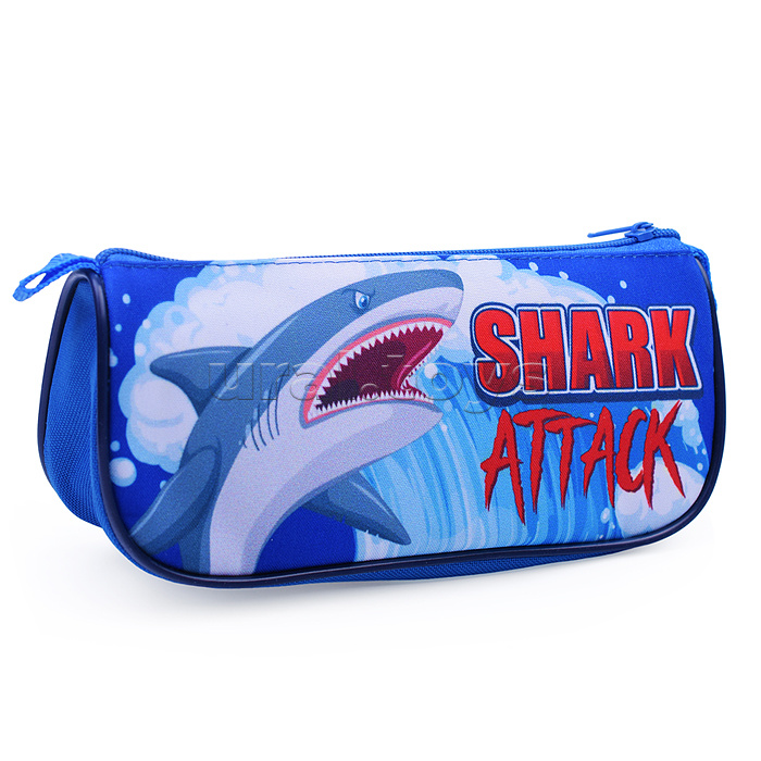 Пенал-косметичка объемный на молнии Премиум, печать на ткани "Shark Attack 2023" 220/105/65