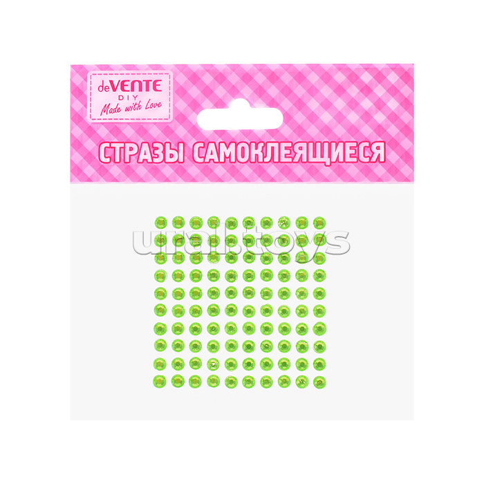 Стразы самоклеящиеся "Dots" акриловые, размер 4 мм, карточка 60x60 мм, зеленые, 100 шт в пластиковом пакете с блистерным подвесом
