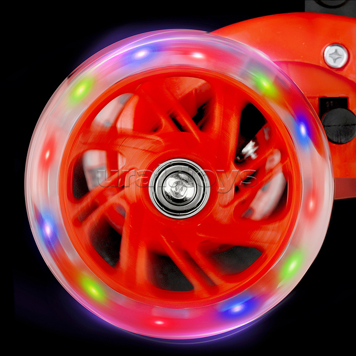 Самокат трёхколёсный ROCKET колёса световые PU, цвет красный