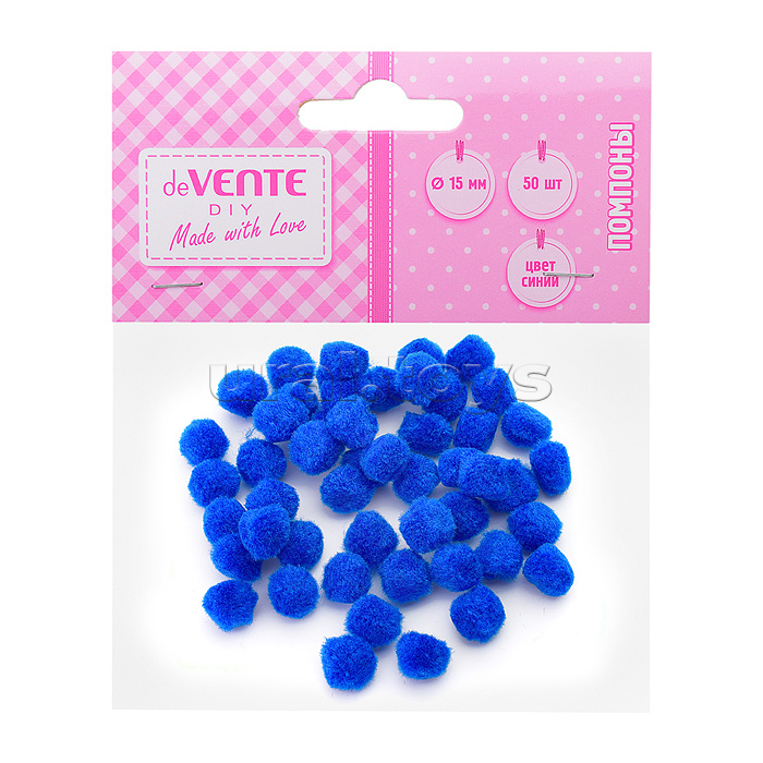 Набор помпонов для творчества 15 мм, 50 шт, цвет синий, в пластиковом пакете с блистерным подвесом