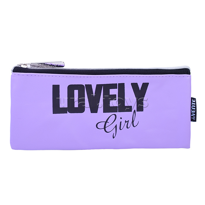 Пенал "Lovely Girl" 21,5x9x1 см, плоский для 35 предметов, на молнии, перчаточная искусственная кожа до -40C, с подкладом