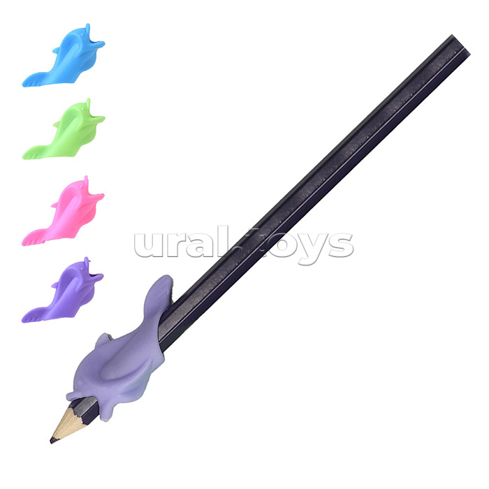 Насадка-держатель анатомическая "Dolphin" для карандаша и ручки, из термопластичной резины, цвета ассорти, индивидуальная упаковка