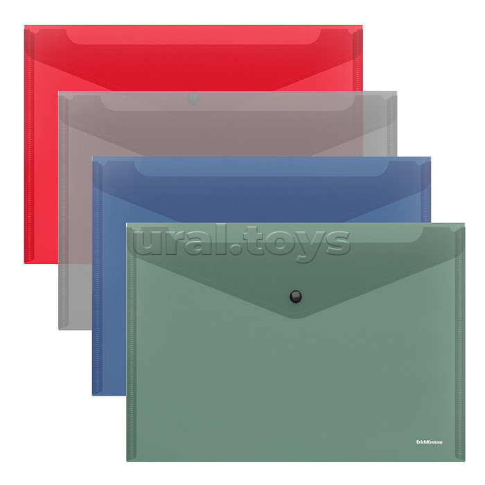 Папка-конверт на кнопке пластиковая Glossy Classic, полупрозрачная, A4, ассорти