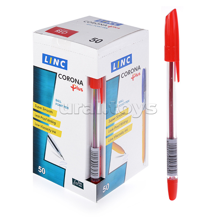Ручка шариковая Corona plus 0,7 мм красный прозрачный корпус