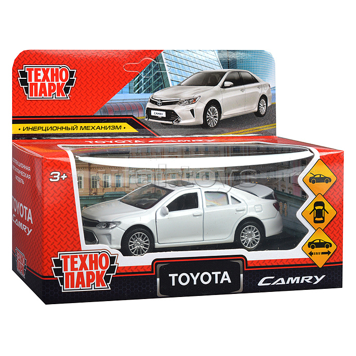Машина металл Toyota Camry 12 см, (двери, багаж, белый) инерц. в коробке