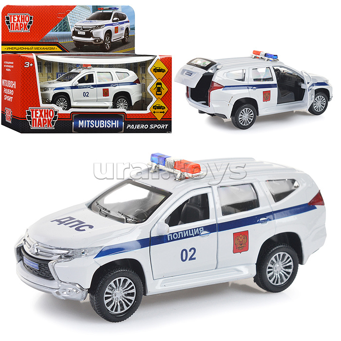Машина металл Mitsubishi Pajero Sport Полиция, 12 см, (дв, баг, белый) инерц., в коробке