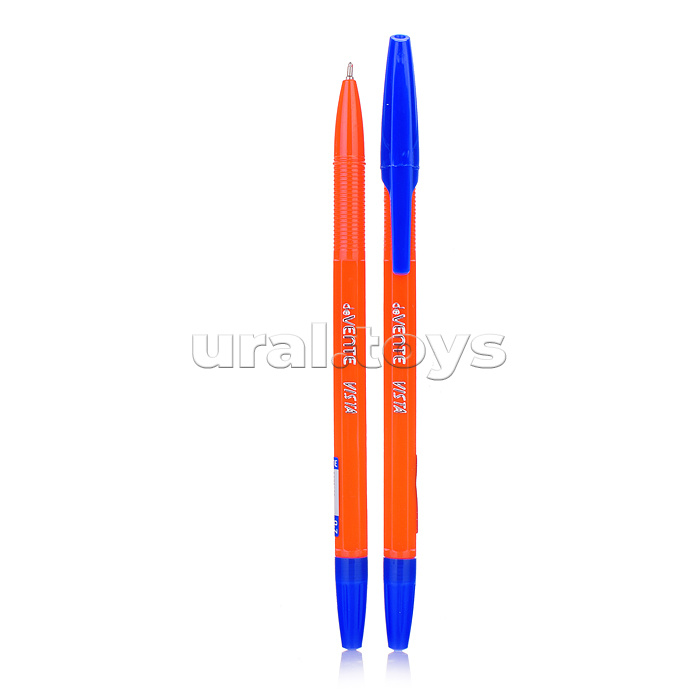 Ручка шариковая "Vista" d=0,7 мм, игольчатый пишущий узел, сине-желтый корпус с пластиковым держателем, сменный стержень, индивидуальная маркировка, синяя