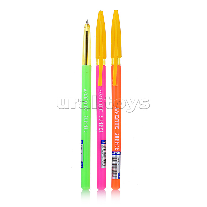 Ручка шариковая "Summer" d=0,5 мм, неоновый корпус с полупрозрачным держателем, разборный корпус, сменный стержень, индивидуальная маркировка, цвета корпуса ассорти, синяя