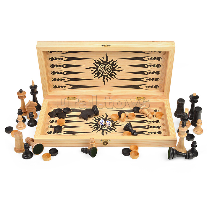 Игра 3в1 малая с гроссмейстерскими деревянными шахматами «Объедовские» (нарды, шахматы, шашки) «Клас