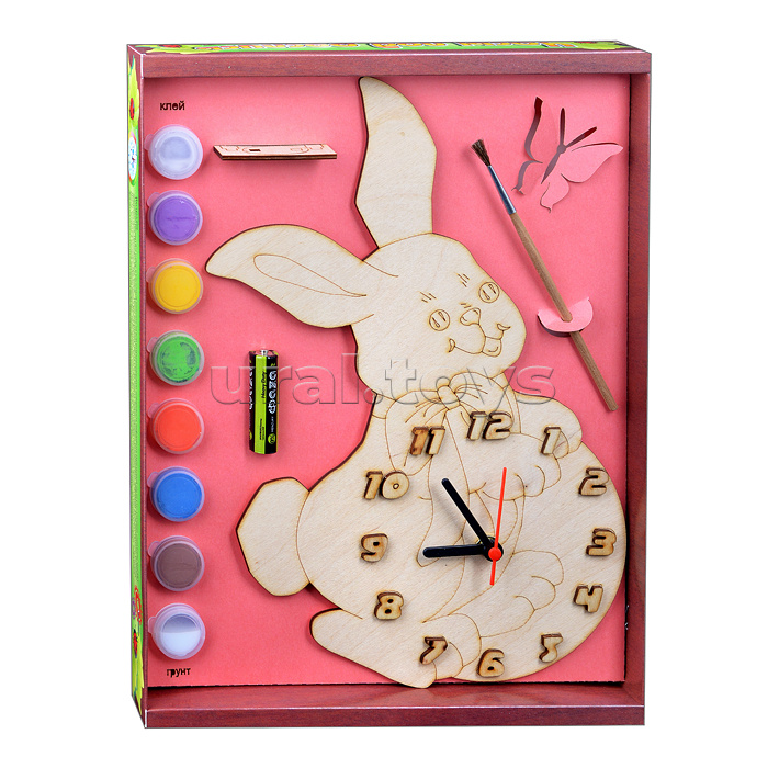 Часы с циферблатом под роспись "Зайка" с красками