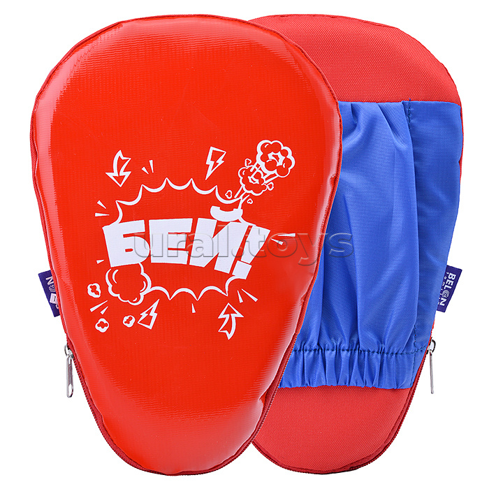 Набор для бокса: лапа боксерская 27х18,5х4 см. красный+синийс рисунком "Бей"