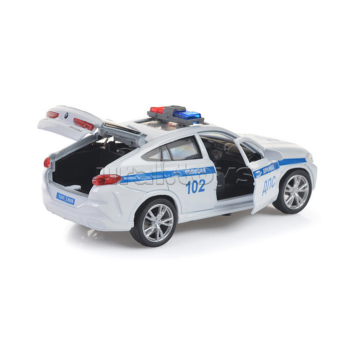 Машина металл BMW X6 Полиция 12 см, (двери, багаж, белый)инерц, в коробке