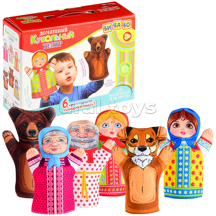 Домашний кукольный театр "Маша и медведь" (6 кукол-перчаток)
