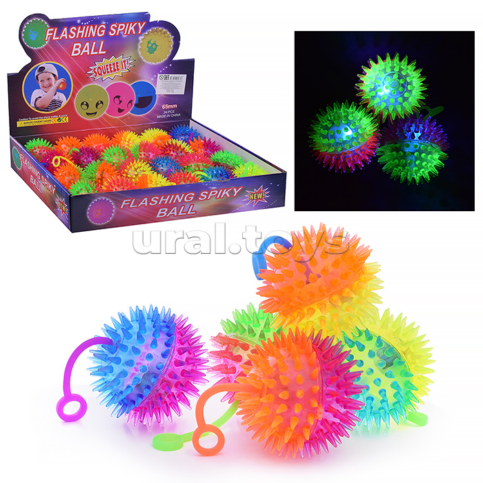 Мяч-ежик "Разноцветные шарики" со светом, (6,5 см) в коробке