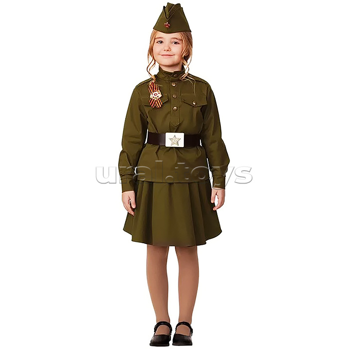 Костюм "Солдатка хлопок" (гимнастерка, юбка, пилотка, ремень) размер 128-64