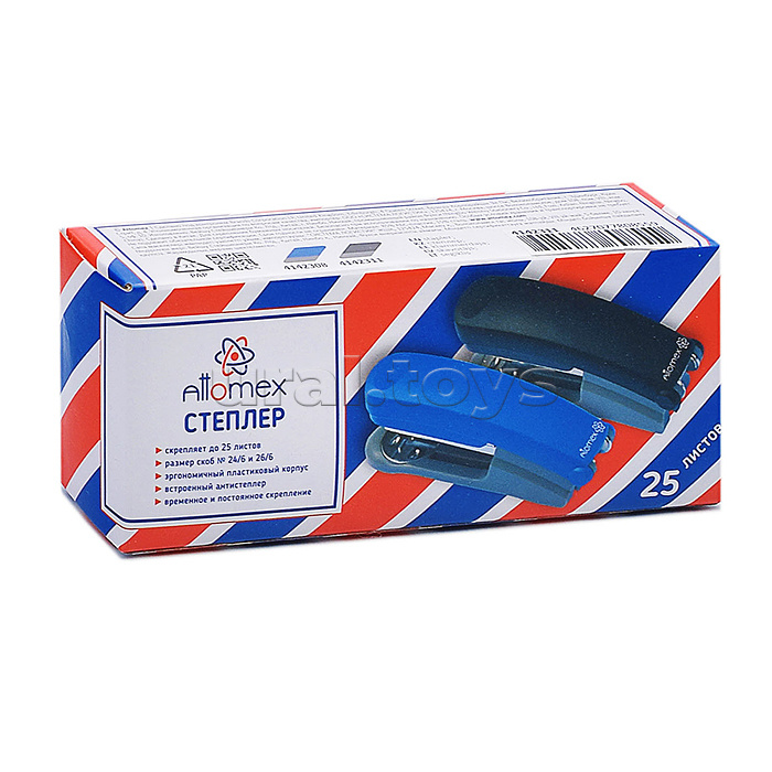 Степлер "Attomex" 24/6&26/6 (мощность 25 листов, глубина скрепления 55 мм) пластиковый, в картонной коробке, черный