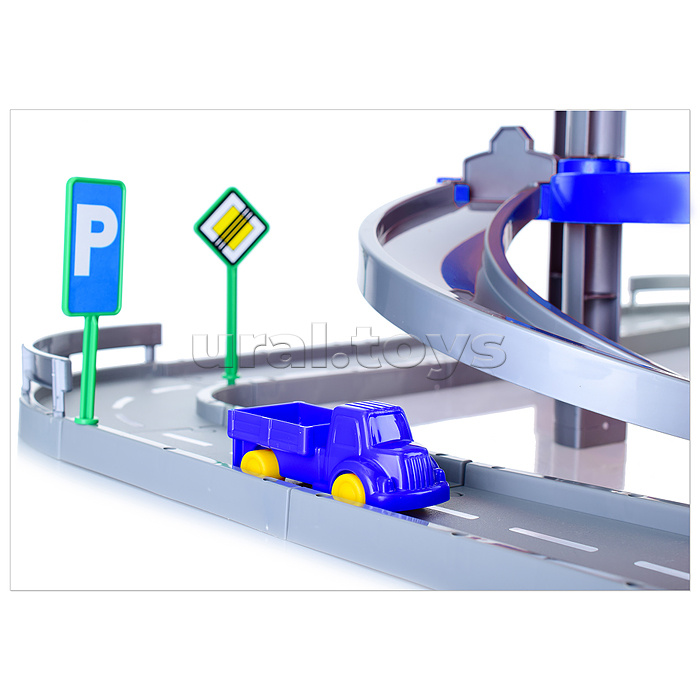 Паркинг 4-уровневый с дорогой и автомобилями, синий (в коробке)