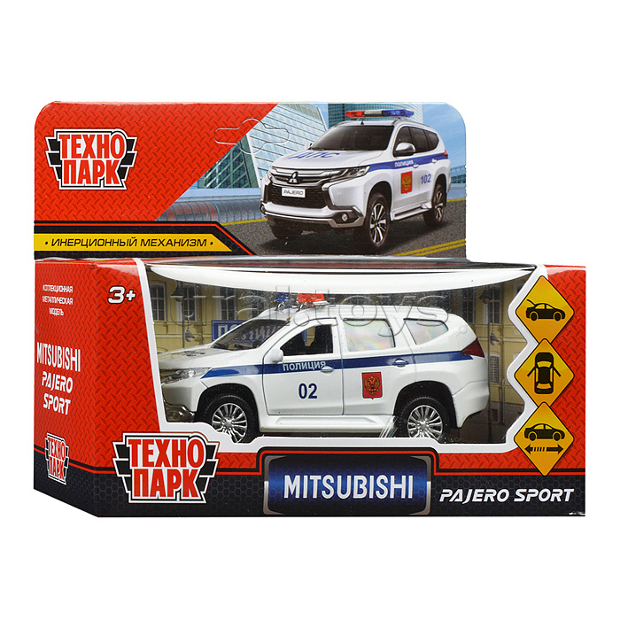 Машина металл Mitsubishi Pajero Sport Полиция, 12 см, (дв, баг, белый) инерц., в коробке