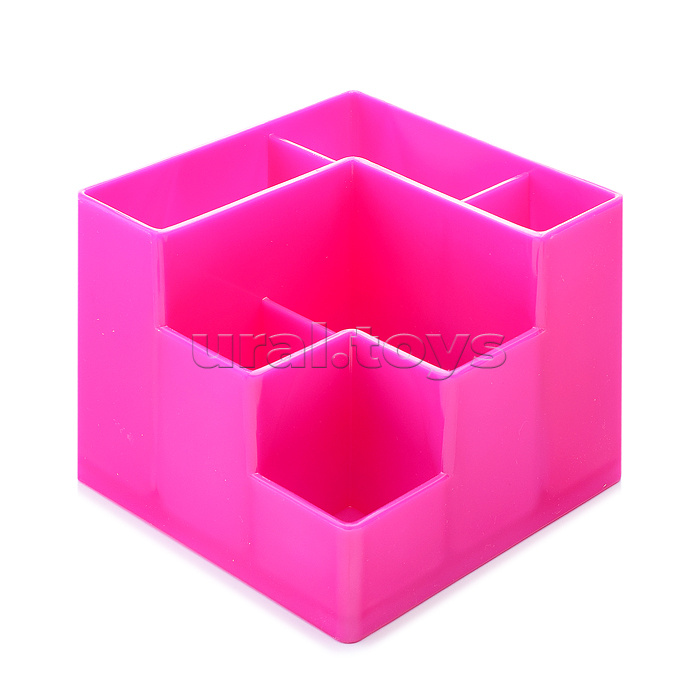 Подставка для канцелярских принадлежностей, 12,2x12,2x10 см, 6 секций, непрозрачная розовая