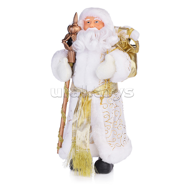 Новогодняя фигурка "Дед Мороз В золотистой шубке" (ПВХ, полиэстер) 15,5x8,5x31,5см