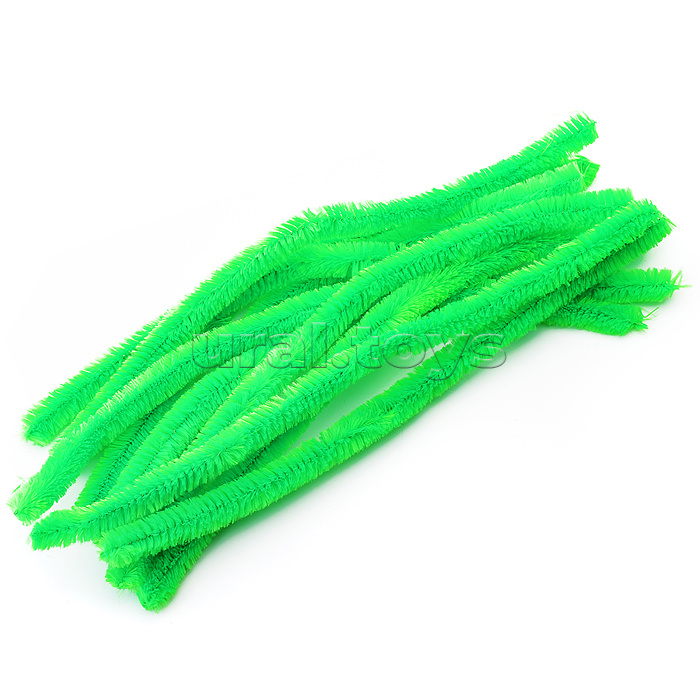 Проволока пушистая Шенил для творчества 1,5x30 см, 10 шт, цвет зеленый, в пластиковом пакете с блистерным подвесом